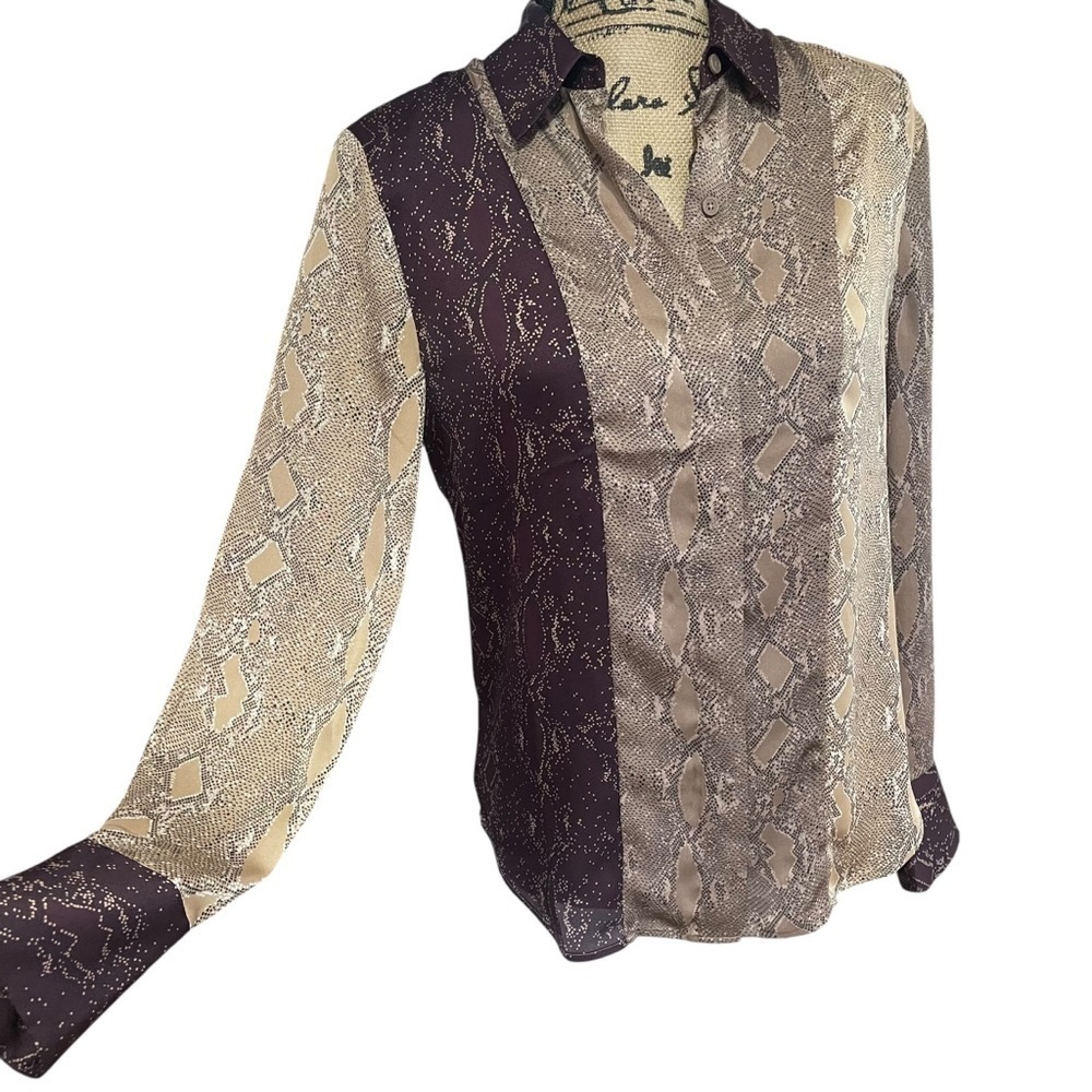 Equipment Femme Yvonet Button Down Blouse Top Brown Snakeskin Print Size Small - Picture 3 of 8